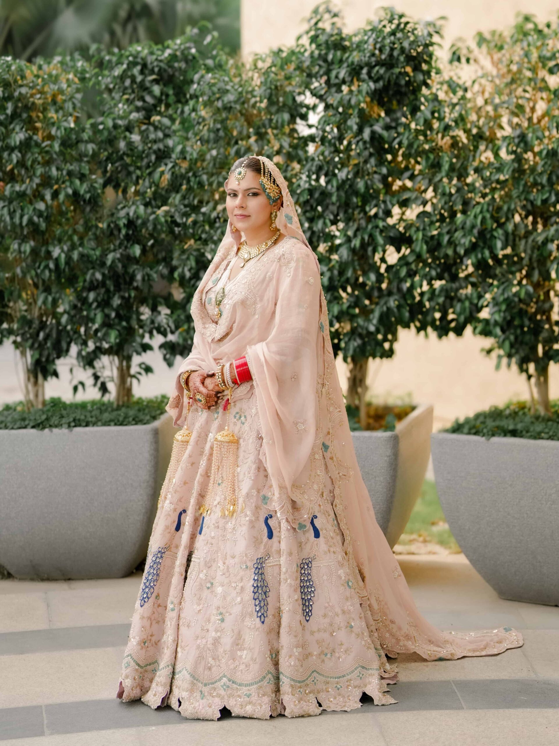 Bride and groom portrait at Taj Vivanta Delhi — elegant 5-star Indian wedding photography