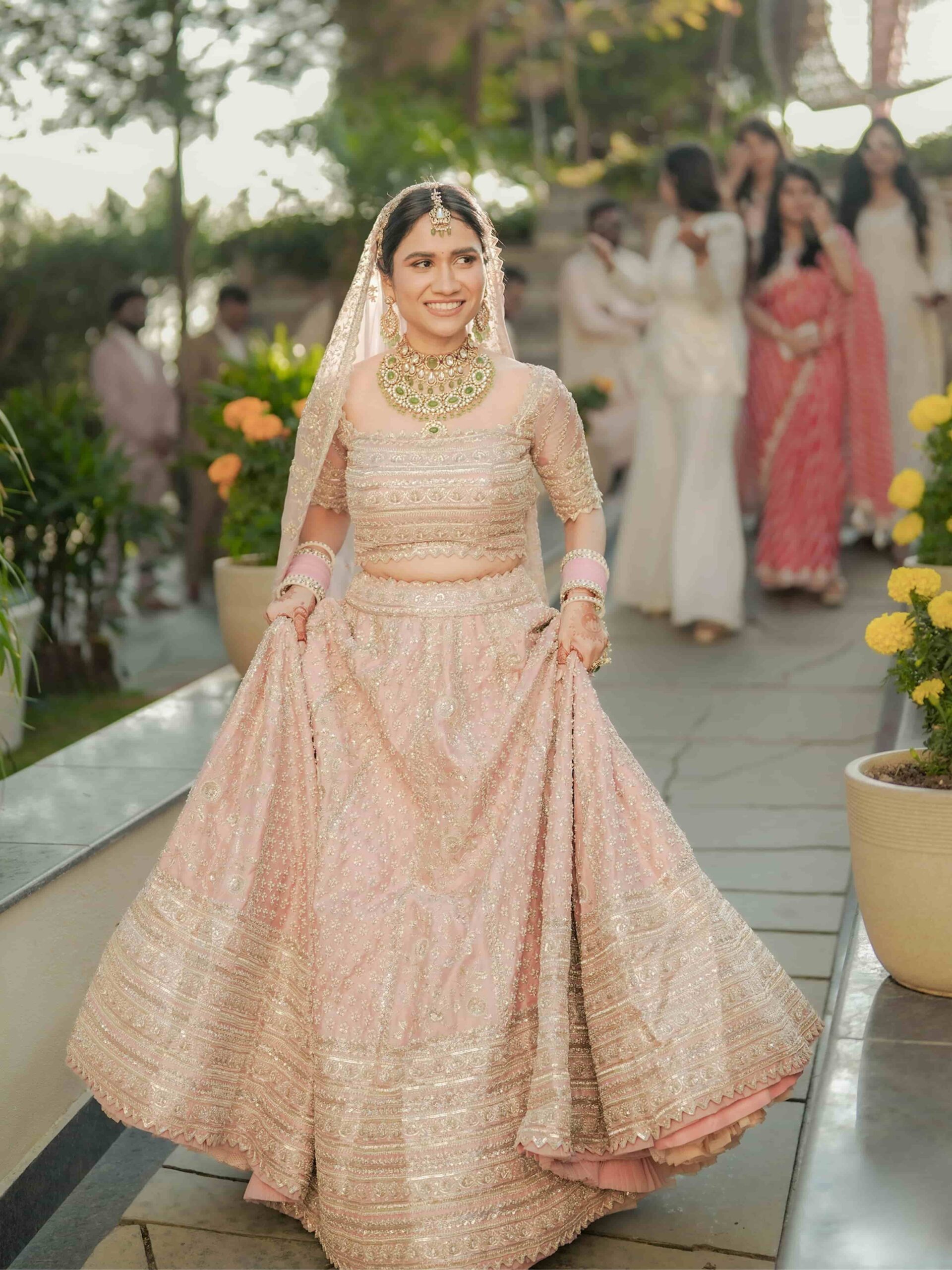 Arsh and Manya wedding couple portrait — heritage stone archway Mussoorie