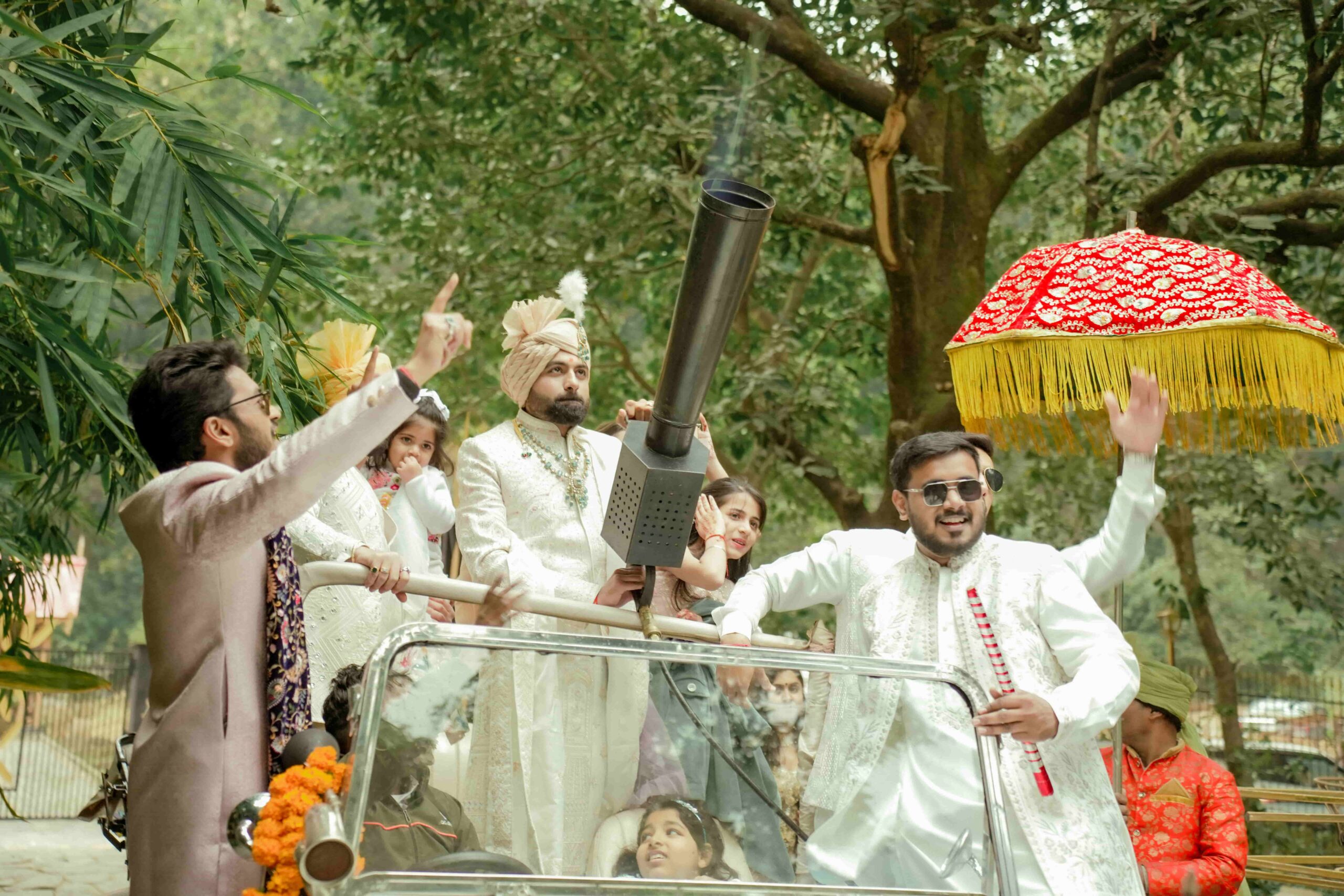 Bhavya and Aditi outdoor celebration — Jim Corbett forest backdrop