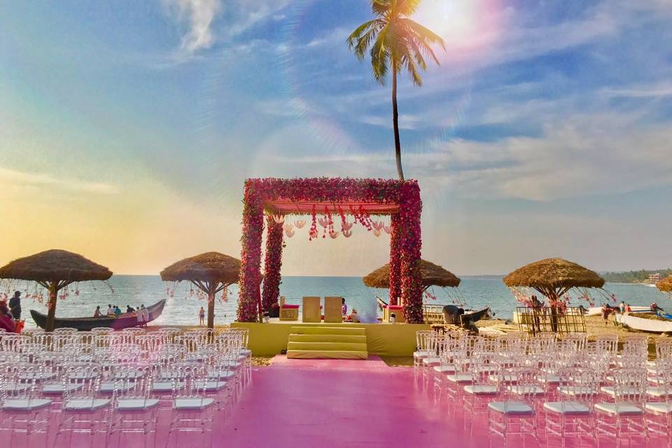 Beachfront wedding ceremony at The Leela Kovalam Kerala — candid wedding photographer Kerala