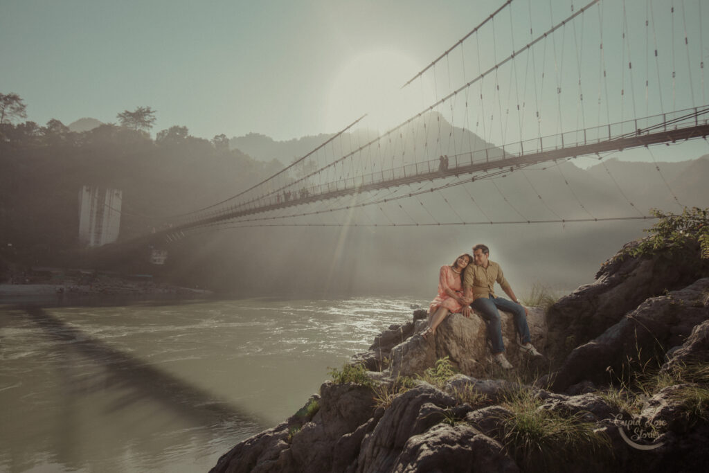 Pre wedding photography in Rishikesh — luxury destination wedding couple shoot by the Ganga river